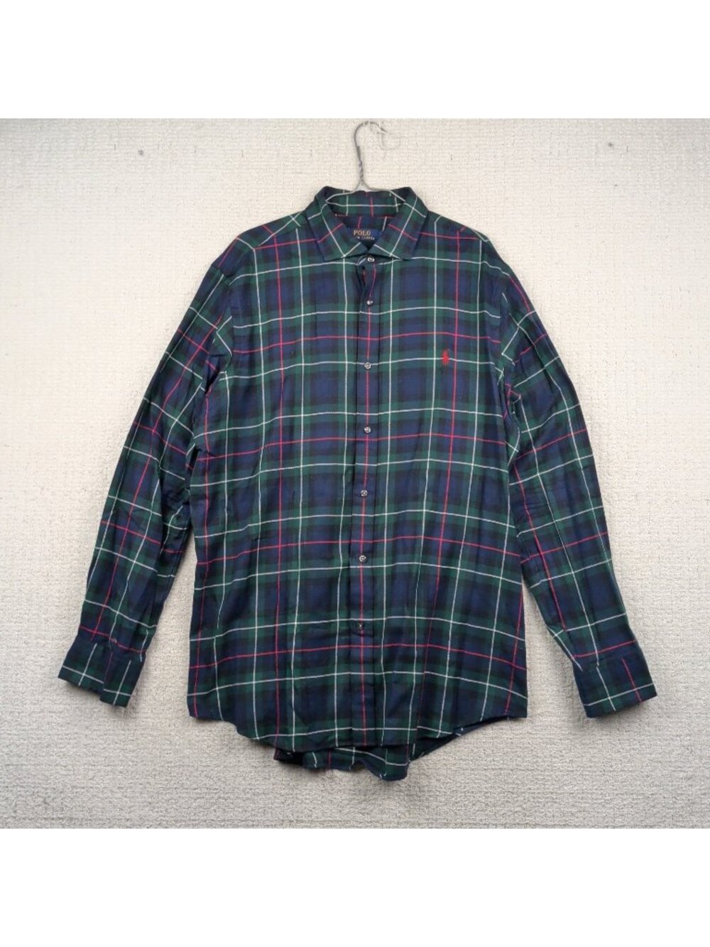 Polo Ralph Lauren Plaid Twill Tartan Button Down Shirt Sz XL Green w/ Red Pony